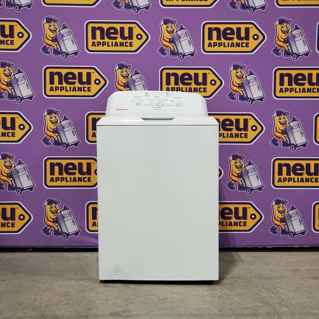 Pictures of Hotpoint® 4.0 cu. ft. Capacity Washer with Cold Plus and Water Level Control HTW265ASWWW - Scratch & Dent (Moderate) and Hotpoint® 6.2 cu. ft. vented Electric Dryer with Auto Dry 16102 - HTX26EASWWW - Scratch & Dent (Moderate) - Neu Appliance Outlet - Discount Appliance Outlet in Austin, Tx