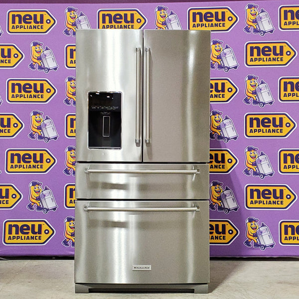 KitchenAid PrintShield Stainless 26.2 Cu. Ft. Multi-Door French Door Refrigerator with Platinum Interior and FreshChill™ Full-Width Refrigerated Drawer 3SD859 - KRMF536RPS - Scratch & Dent (Minor)