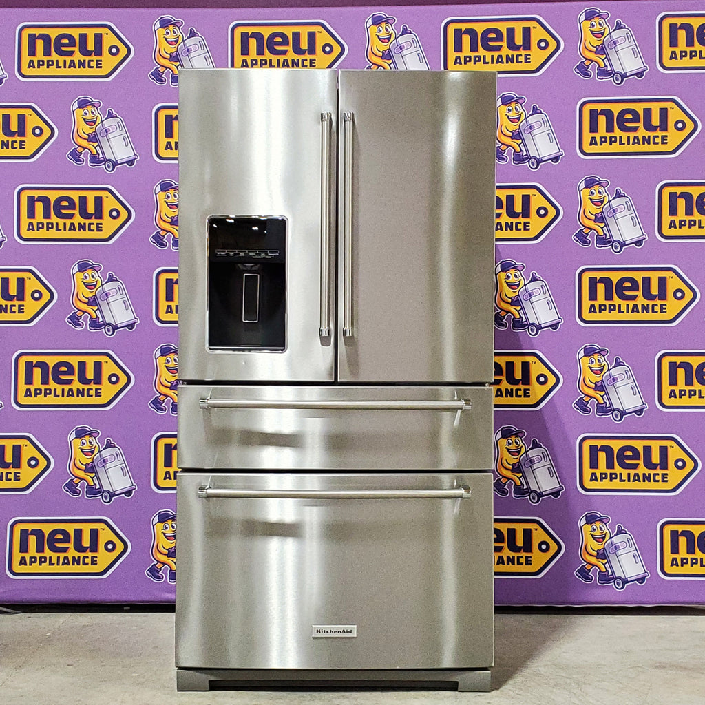 Pictures of KitchenAid PrintShield Stainless 26.2 Cu. Ft. Multi-Door French Door Refrigerator with Platinum Interior and FreshChill™ Full-Width Refrigerated Drawer 3SD859 - KRMF536RPS - Scratch & Dent (Minor) - Neu Appliance Outlet - Discount Appliance Outlet in Austin, Tx