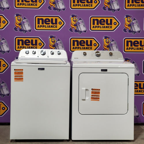 Maytag Top Load 4.7 cu. ft. Agitator Washer with Extra Power and Deep Fill Option MVW5435PW - Open Box and MayTag 7.0 cu. ft. Top Load Electric Wrinkle Prevent Dryer 16090 - MED4500MW - Scratch & Dent (Minor)