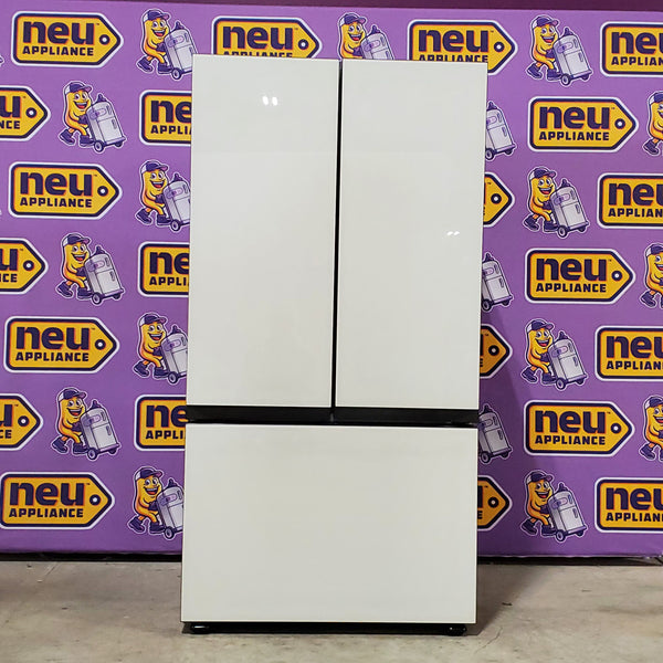 Samsung Bespoke White Glass 3 Door French Door 30 Cu. Ft. Refrigerator with Beverage Center 3SD878 - RF30BB660012 - Scratch & Dent (Minor)
