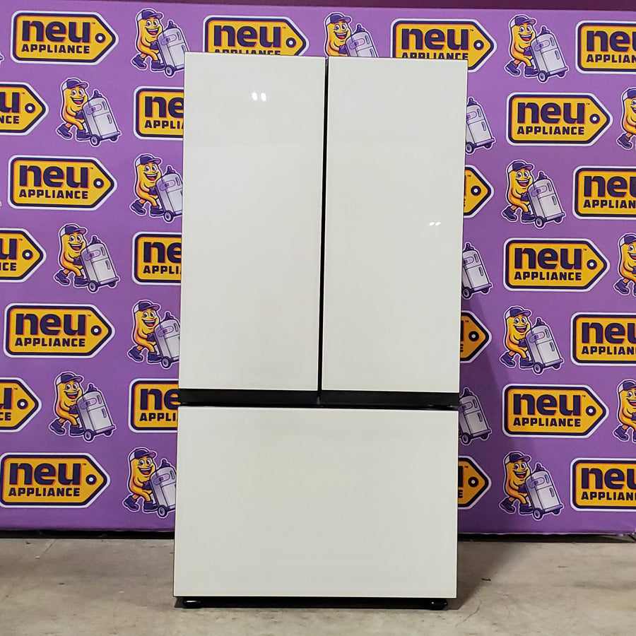 Samsung Bespoke White Glass 3 Door French Door 30 Cu. Ft. Refrigerator with Beverage Center 3SD878 - RF30BB660012 - Scratch & Dent (Minor)
