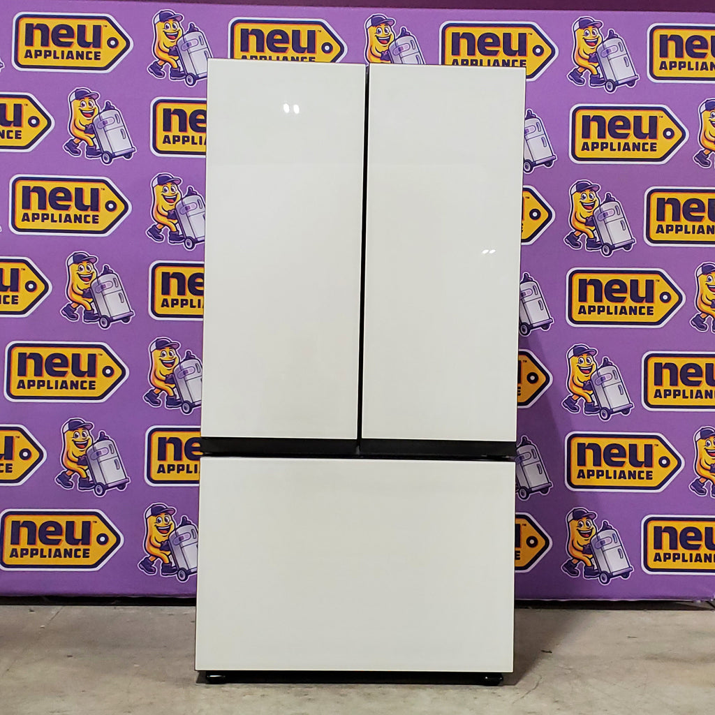Samsung Bespoke White Glass 3 Door French Door 30 Cu. Ft. Refrigerator with Beverage Center 3SD878 - RF30BB660012 - Scratch & Dent (Minor)