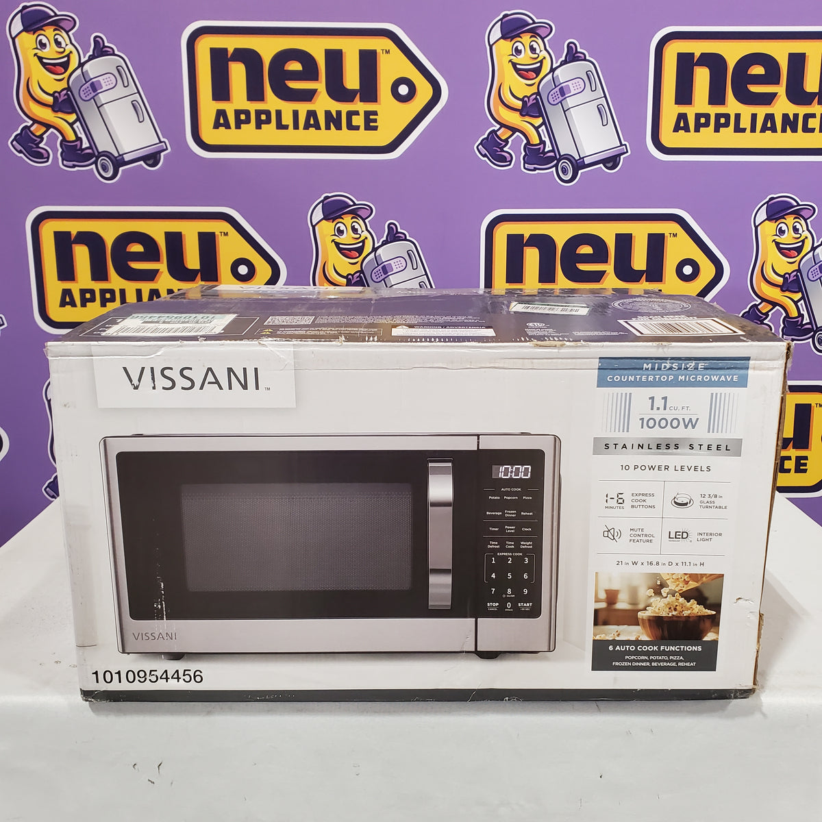 Vissani 21 in. 1.1 cu. ft. 1000-Watt Countertop Microwave Oven in Fingerprint Resistant Stainless Steel and Bar Handle SA617 - VSCMWE11S2W2102 - New in Box