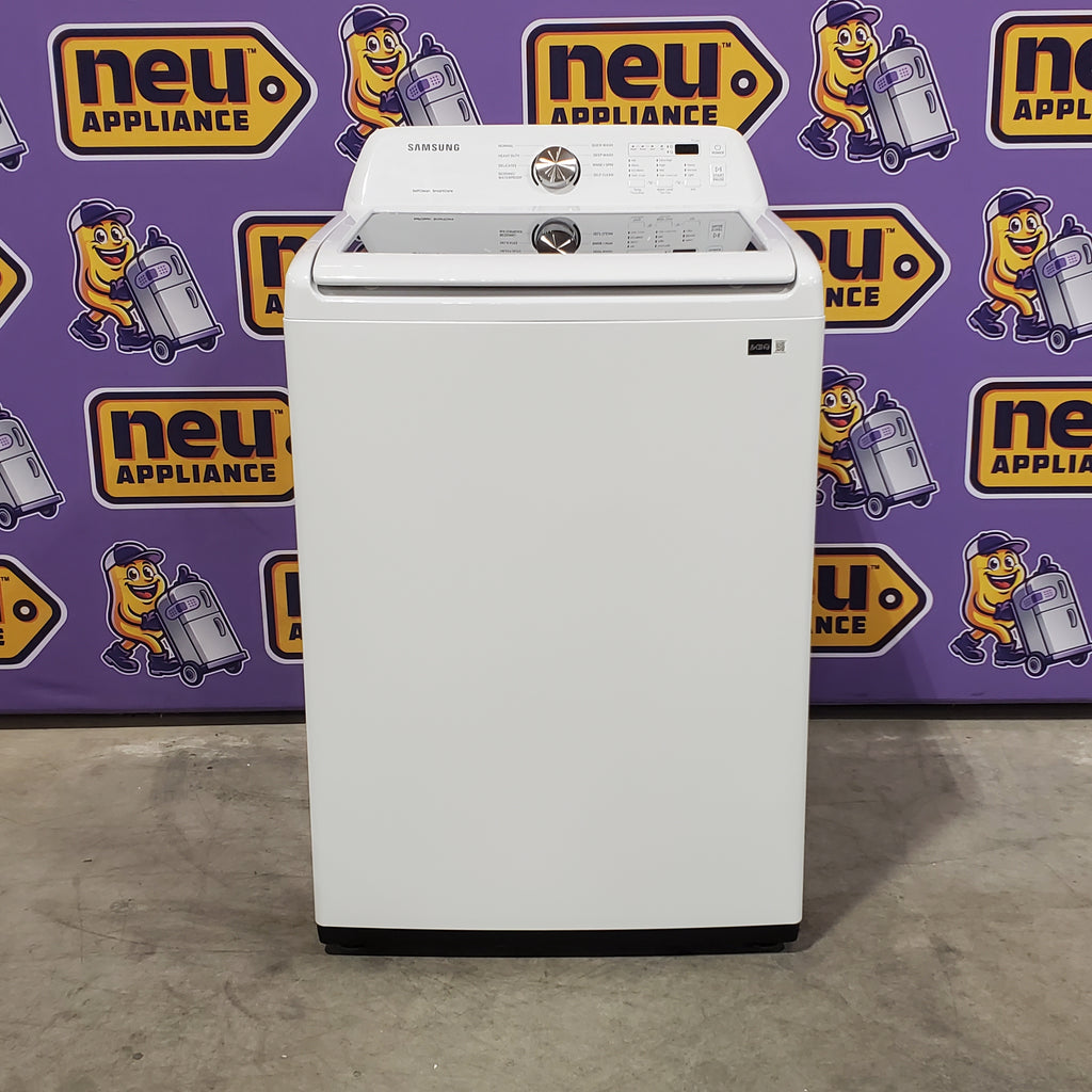 Pictures of Samsung 4.5 cu. ft. Top Load Washer with Vibration Reduction Technology+ in White WA45T3200AW - Open Box and Samsung 7.2 cu. ft. Electric Dryer with Sensor Dry in White 16125 - DVE45T3200W - Open Box - Neu Appliance Outlet - Discount Appliance Outlet in Austin, Tx