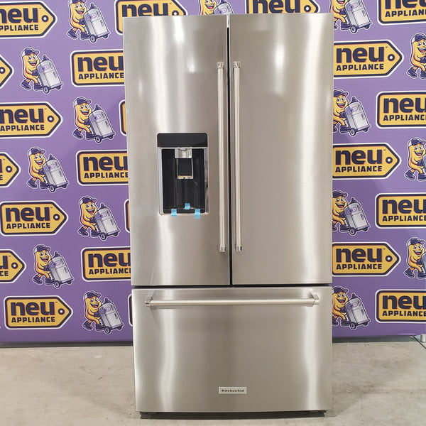 KitchenAid 23.8 cu. ft. 36" Counter-Depth French Door Platinum Interior Refrigerator with PrintShield™ Finish KRFC704FPS - Scratch and Dent (Minor)