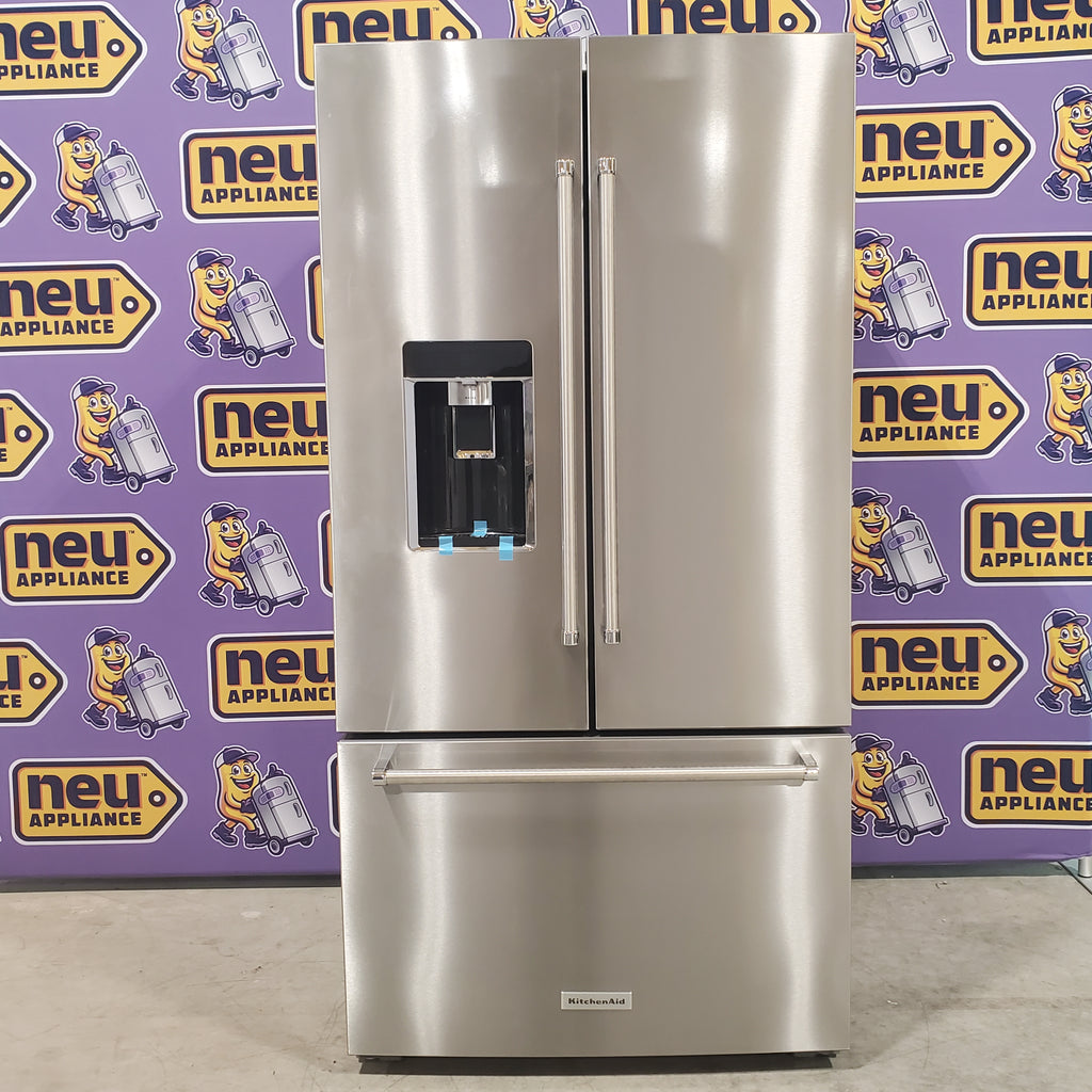 Pictures of KitchenAid 23.8 cu. ft. 36" Counter-Depth French Door Platinum Interior Refrigerator with PrintShield™ Finish KRFC704FPS - Scratch and Dent (Minor) - Neu Appliance Outlet - Discount Appliance Outlet in Austin, Tx