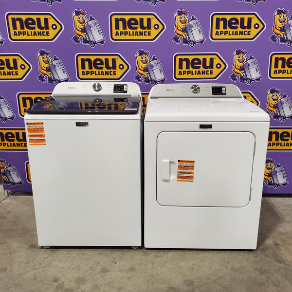Maytag Top Load 4.8 cu ft Washer with Deep Fill and Slow-Close Glass Lid MVW6200KW - Scratch & Dent (Minor) and Maytag 7.0 cu ft Electric Dryer with Moisture Sensing and Quick Dry Cycle 16164 - MED6200KW - Open Box