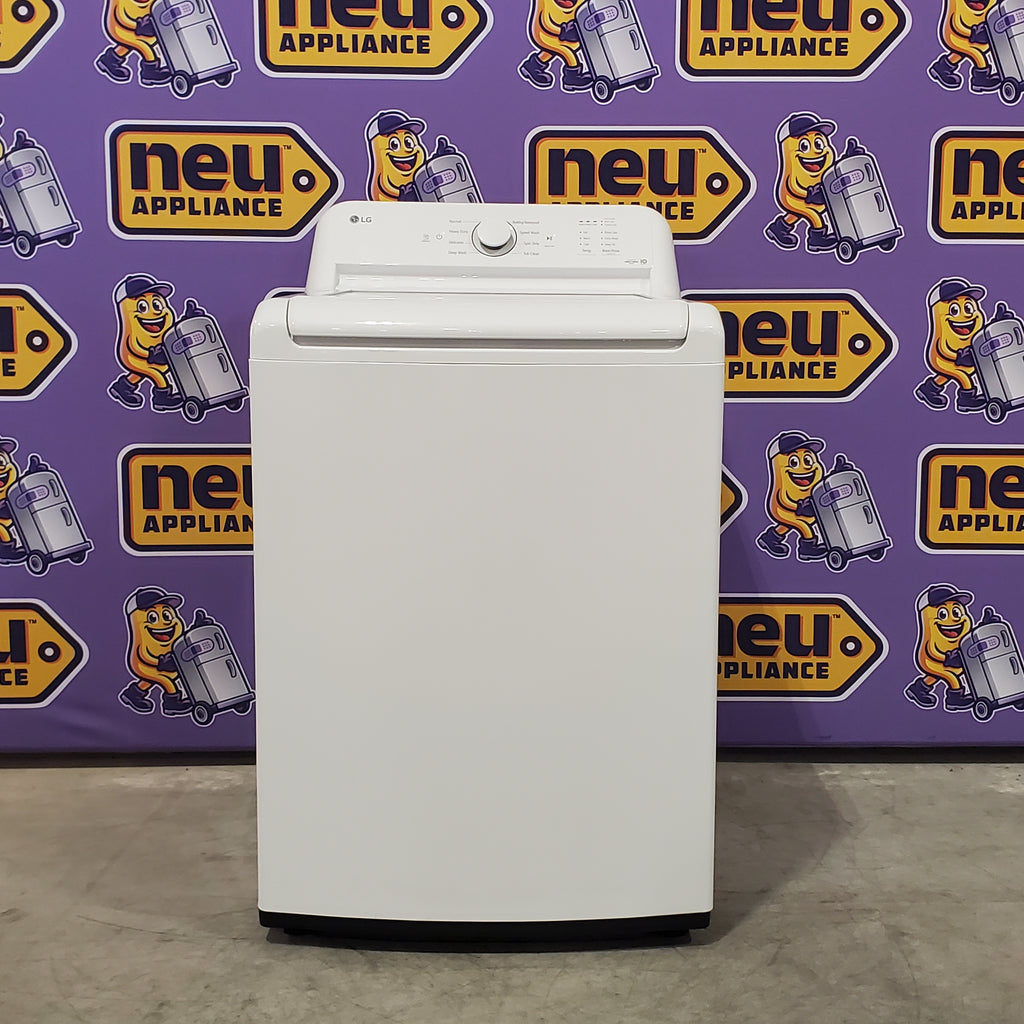 Pictures of LG White Top Load 4.1 Cu. Ft. Washer with TurboDrum Technology WT6105CW - Scratch & Dent (Minor) and LG 7.3 Cu. Ft. Electric Rear Control Ultra Large Capacity Dryer in White with Sensor Dry DLE6100W - Open Box - Neu Appliance Outlet - Discount Appliance Outlet in Austin, Tx
