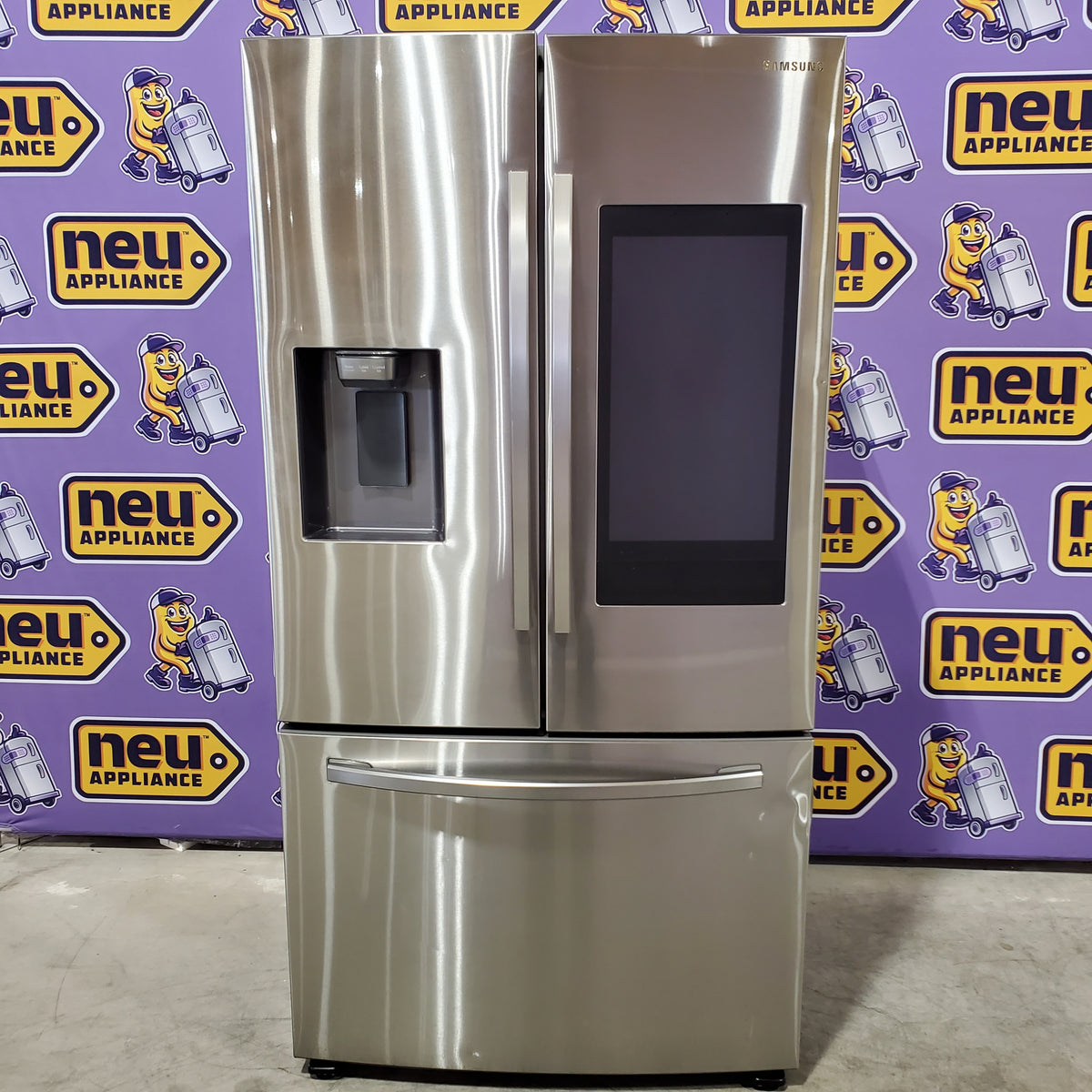 Samsung 26.5 cu. ft. Large Capacity 3-Door French Door Refrigerator with Family Hub™ and External Water & Ice Dispenser in Stainless Steel RF27T5501SR - Scratch & Dent (Major)