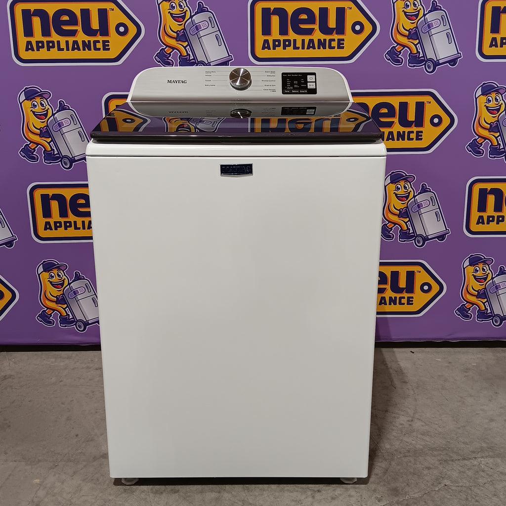 Pictures of Maytag Top Load 4.8 cu ft Washer with Deep Fill and Slow-Close Glass Lid MVW6200KW - Scratch & Dent (Minor) and Maytag 7.0 cu ft Electric Dryer with Moisture Sensing and Quick Dry Cycle 16190 - MED6200KW - Scratch & Dent (Moderate) - Neu Appliance Outlet - Discount Appliance Outlet in Austin, Tx