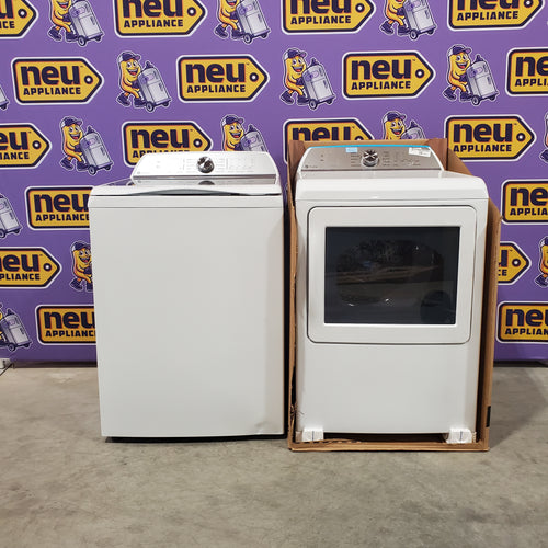 GE Profile 5.0 cu. ft. High-Efficiency Smart Top Load Washer in White with Microban Technology PTW600BSRWS - Scratch & Dent (Minor) and GE Profile 7.4 cu. ft. Capacity Electric Dryer with Sanitize Cycle and Sensor Dry 16052 - PTD60EBSRWS - New in Box
