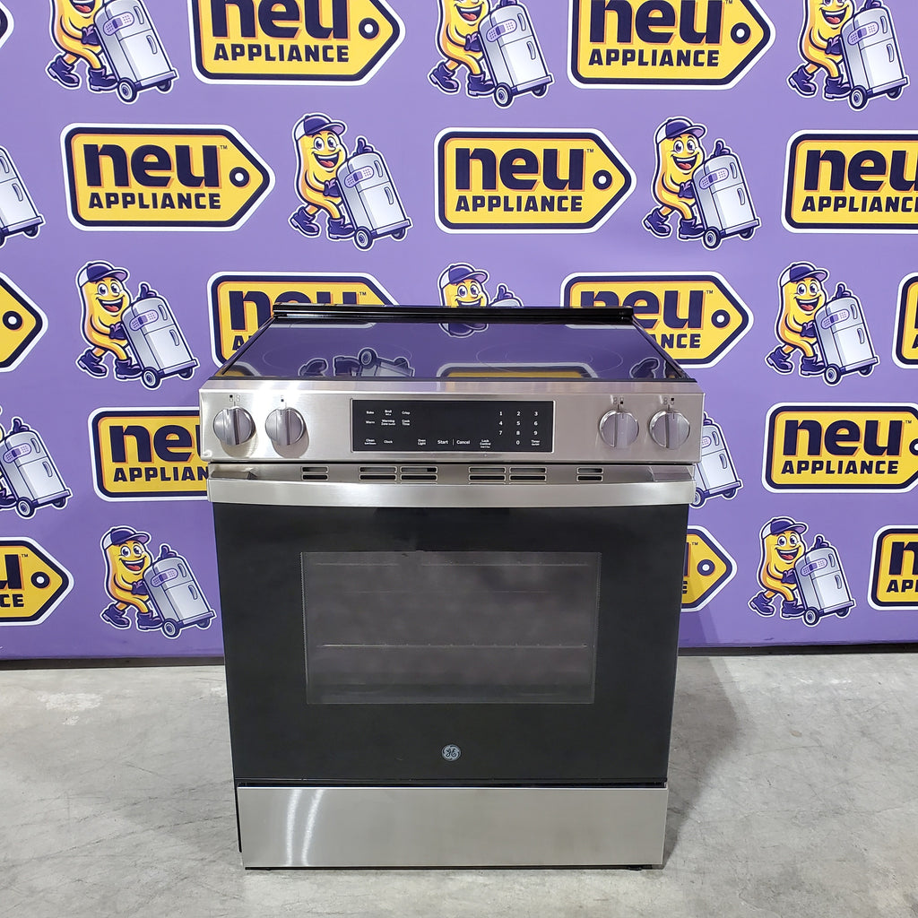 Pictures of GE® Stainless Steel Front Control Slide-In Electric Range with Crisp Mode and 5 Burner Radiant Cooktop 251310SD910 - GRS500PV2SS - Scratch & Dent (Minor) - Neu Appliance Outlet - Discount Appliance Outlet in Austin, Tx