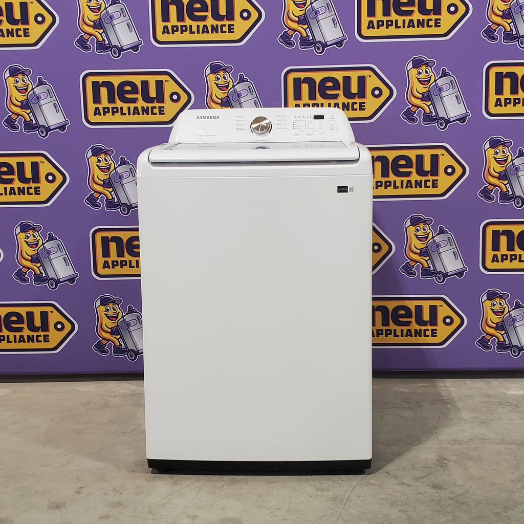 Pictures of Samsung Top Load 4.5 Cu. Ft. Washer with Soft Close Lid and Vibration Reduction Technology+ WA45T3200AW - New in Box and Samsung 7.2 cu. ft. Electric Dryer with Sensor Dry in White DVE45T3200W - Scratch and Dent (minor) - Neu Appliance Outlet - Discount Appliance Outlet in Austin, Tx