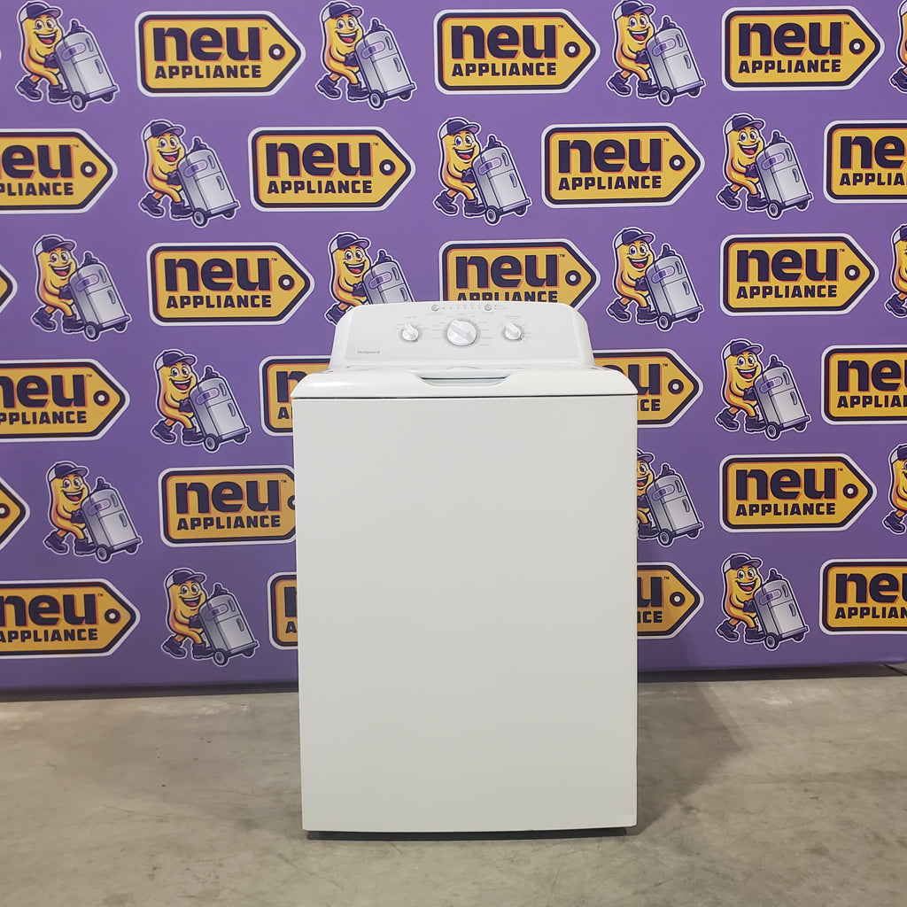 Pictures of Hotpoint White 3.8 Cu. Ft. Washer with Stainless Steel Basket HTW240ASKWS and Hotpoint White Electric 6.2 Cu. Ft. Dryer With Upfront Lint Filter HTX24EASKWS - Certified Refurbished - Neu Appliance Outlet - Discount Appliance Outlet in Austin, Tx