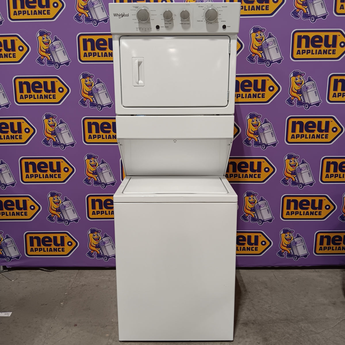 Whirlpool 28 in. Wide 3.5 cu. ft. Washer and 5.9 cu. ft. Electric Dryer Laundry Center with AutoDry Drying System 31132SD65 - WET4027HW - Scratch & Dent (Minor)