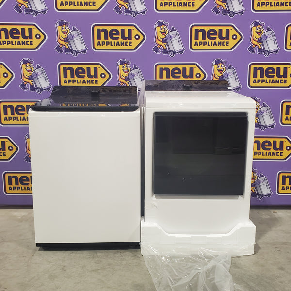 LG 5.5 cu. ft. Mega Capacity Top Load Washer with Impeller in Alpine White WT8400CW - Open Box and LG Energy Star Certified 7.3 cu. ft. Ultra Large Capacity Rear Control Electric Dryer with LG EasyLoad™ Door and AI Sensing 16069 - DLE8400WE - New in Box