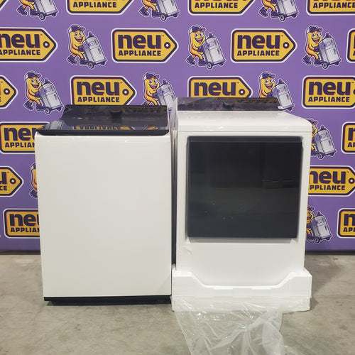 LG 5.5 cu. ft. Mega Capacity Top Load Washer with Impeller in Alpine White WT8400CW - Open Box and LG Energy Star Certified 7.3 cu. ft. Ultra Large Capacity Rear Control Electric Dryer with LG EasyLoad™ Door and AI Sensing 16069 - DLE8400WE - New in Box