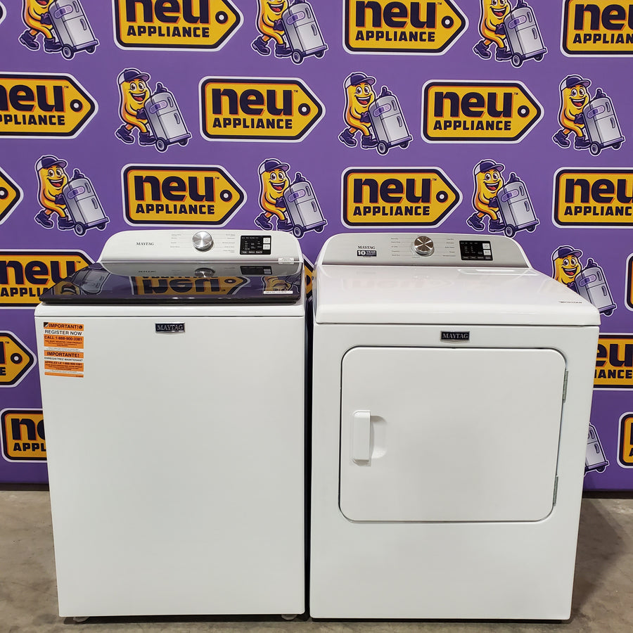Maytag Top Load 4.8 cu ft Washer with Deep Fill and Slow-Close Glass Lid MVW6200KW - Scratch & Dent (Minor) and Maytag 7.0 cu ft Electric Dryer with Moisture Sensing and Quick Dry Cycle 16173 - MED6200KW - Scratch & Dent (Minor)