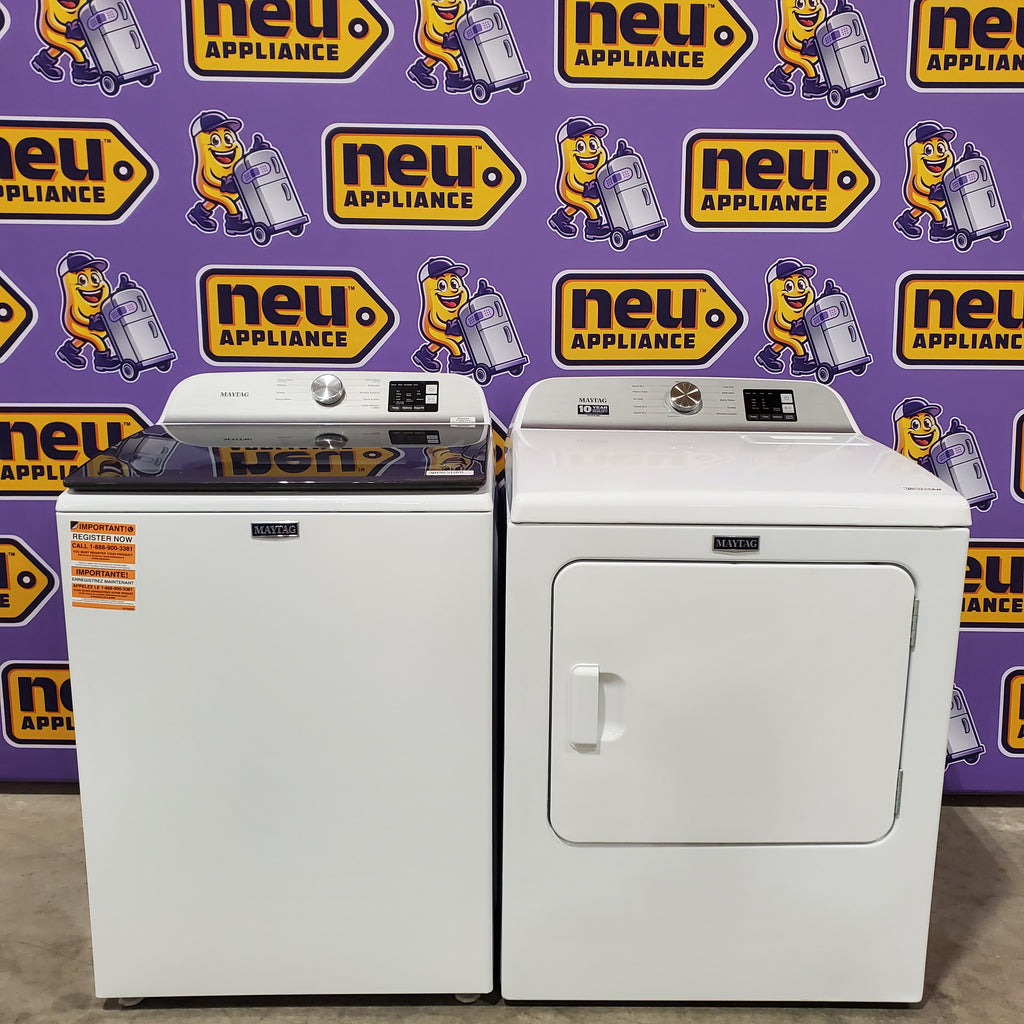 Pictures of Maytag Top Load 4.8 cu ft Washer with Deep Fill and Slow-Close Glass Lid MVW6200KW - Scratch & Dent (Minor) and Maytag 7.0 cu ft Electric Dryer with Moisture Sensing and Quick Dry Cycle 16173 - MED6200KW - Scratch & Dent (Minor) - Neu Appliance Outlet - Discount Appliance Outlet in Austin, Tx