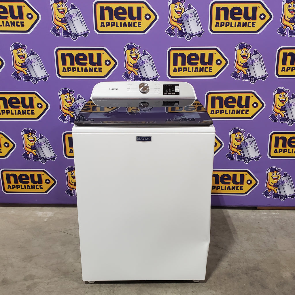 Pictures of Maytag Top Load 4.8 cu ft Washer with Deep Fill and Slow-Close Glass Lid MVW6200KW - Scratch & Dent (Major) and Maytag 7.0 cu ft Electric Dryer with Moisture Sensing and Quick Dry Cycle 16174 - MED6200KW - Scratch & Dent (Major) - Neu Appliance Outlet - Discount Appliance Outlet in Austin, Tx