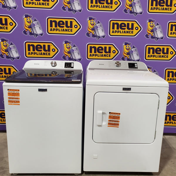Maytag Top Load 4.8 cu ft Washer with Deep Fill and Slow-Close Glass Lid MVW6200KW - Scratch & Dent (Minor) and Maytag 7.0 cu. ft Top Load Gas Dryer with Moisture Sensing 16172 - MGD6200KW - Scratch and Dent (Minor)