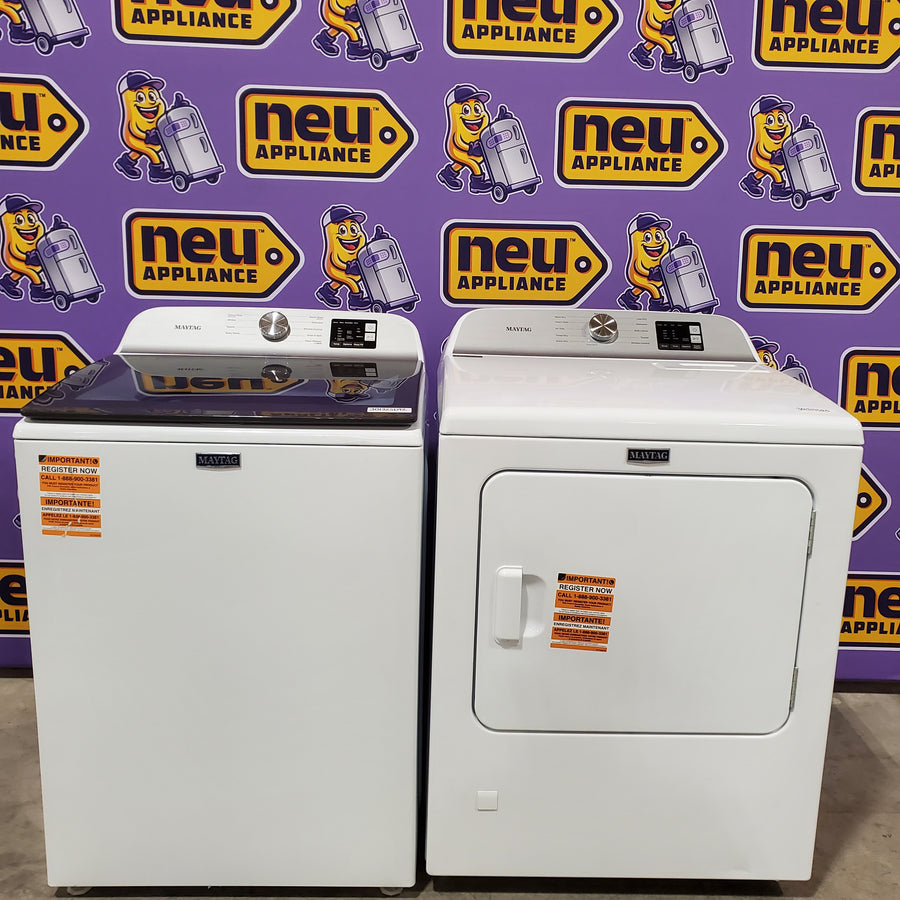 Maytag Top Load 4.8 cu ft Washer with Deep Fill and Slow-Close Glass Lid MVW6200KW - Scratch & Dent (Minor) and Maytag 7.0 cu. ft Top Load Gas Dryer with Moisture Sensing 16172 - MGD6200KW - Scratch and Dent (Minor)