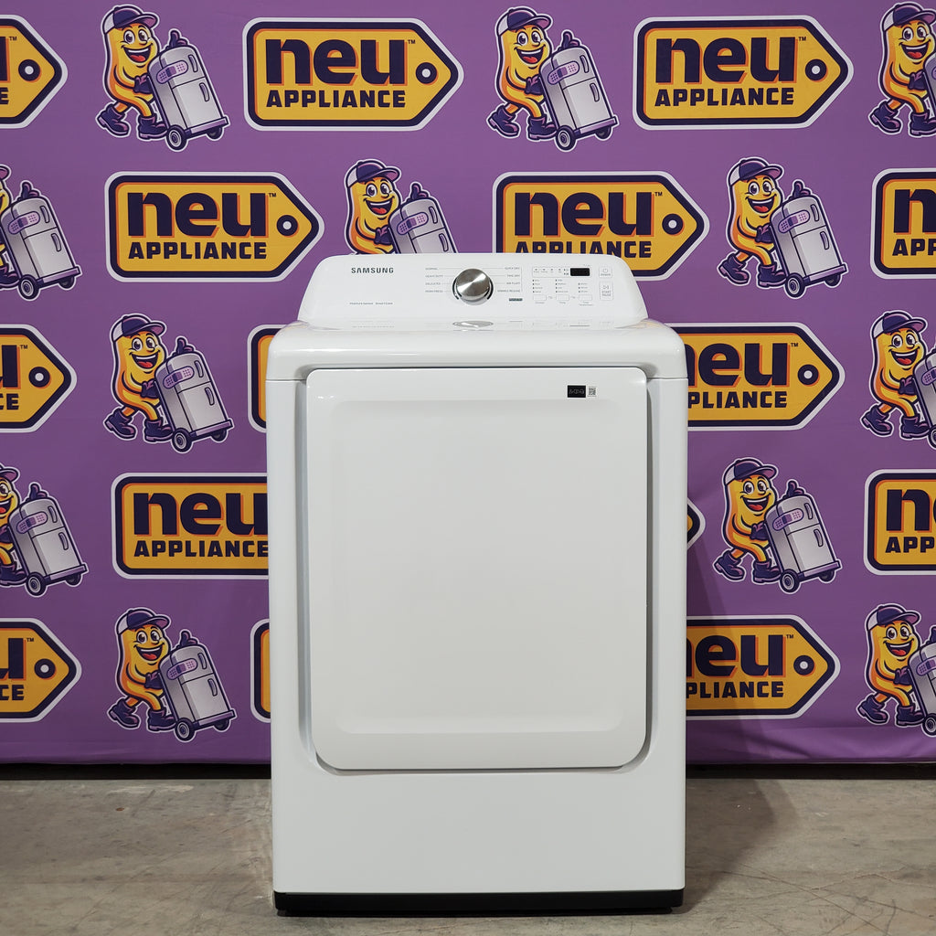 Pictures of Samsung 4.4 cu. ft. Top Load Washer with ActiveWave™ Agitator and Soft-Close Lid in White WA44A3205AW Open Box and Samsung 7.2 cu. ft. Gas Dryer with Sensor Dry in White DVG45T3200W - Scratch & Dent (Minor) - Neu Appliance Outlet - Discount Appliance Outlet in Austin, Tx