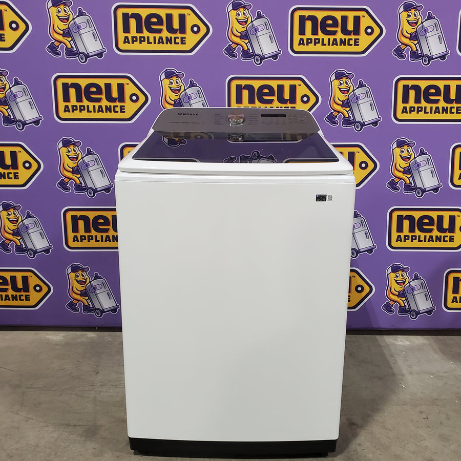Samsung 5.2 cu. ft. Large Capacity Smart Top Load Washer with Super Speed Wash in White WA52DG5500AW - Open Box and Samsung White Smart Electric 7.4 Cu. Ft. Dryer with Sensor Dry and Steam Sanitize+ 16179 - DVE52A5500W - Scratch & Dent - Minor (Copy)