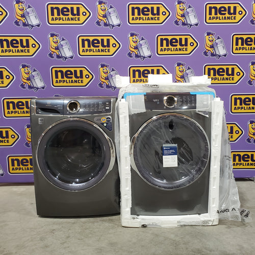 Electrolux Titanium Front Load 600 Series 4.5 Cu. Ft. Washer with Smartboost ELFW7637AT - Scratch & Dent (Minor) and Electrolux 8 cu. ft. vented Front Load Stackable 600 Series Electric Dryer in Titanium with LuxCare Dry 16032 - ELFE7637AT - New in Box