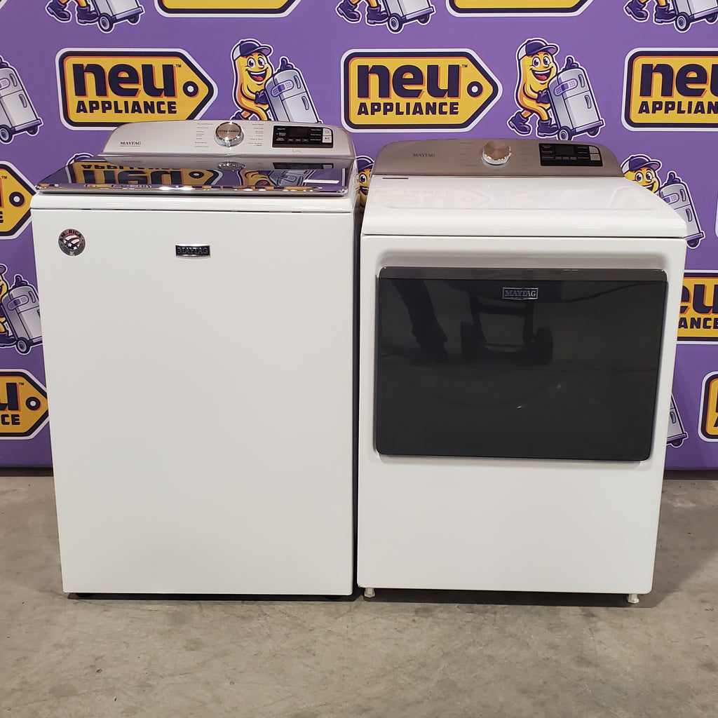 Maytag 5.2 cu. ft. High Efficiency Agitator Extra Large Top-Load Washer MVW7230HW - Certified Refurbished and Maytag 7.4 Cu. Ft. Top Load Electric Dryer with Extra Power and Advanced Moisture Sensing 16105 - MED6205RW - Scratch & Dent (Minor)
