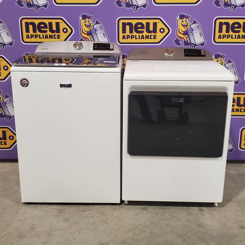 Maytag 5.2 cu. ft. High Efficiency Agitator Extra Large Top-Load Washer MVW7230HW - Certified Refurbished and Maytag 7.4 Cu. Ft. Top Load Electric Dryer with Extra Power and Advanced Moisture Sensing 16105 - MED6205RW - Scratch & Dent (Minor)
