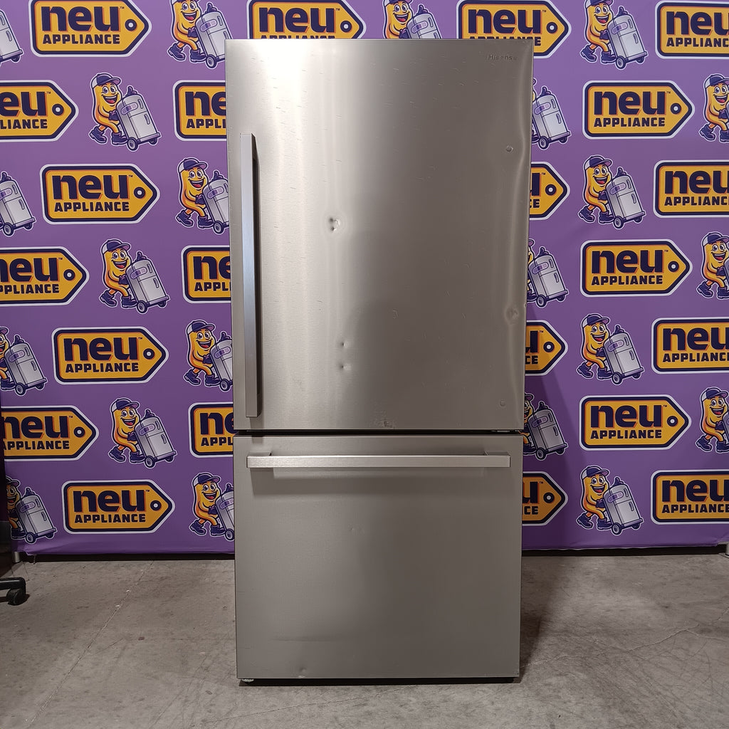 Pictures of Hisense Counter Depth Bottom Freezer 17.2 Cu. Ft. Refrigerator with LED Lighting and Super Cool and Super Freeze in Fingerprint Stainless Steel 22132SD139 - HRB171N6ASE - Scratch and Dent (Moderate) - Neu Appliance Outlet - Discount Appliance Outlet in Austin, Tx
