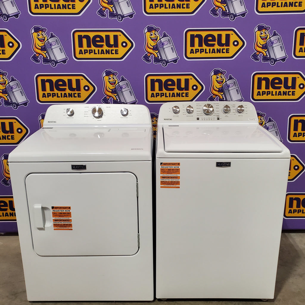 Pictures of Maytag Top Load 4.5 Cu. Ft. Washer with Extra Power MVW5035MW - Scratch & Dent (Moderate) and Maytag Top Load 7.0 Cu. Ft. Electric Dryer with Wrinkle Prevent Phase 16223 - MED4500MW - Scratch & Dent (Minor) - Neu Appliance Outlet - Discount Appliance Outlet in Austin, Tx