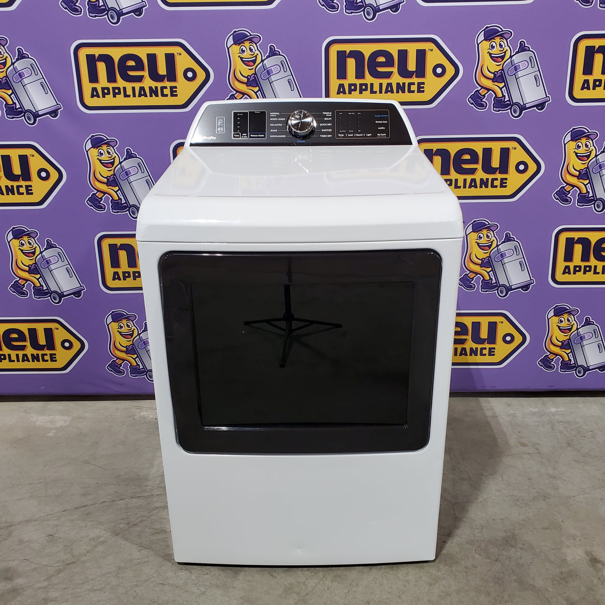 GE Profile 7.4 cu. ft. Smart Electric Dryer in White with Steam, Sanitize Cycle, and Sensor Dry, ENERGY STAR PTD70EBSTWS- Scratch & Dent (Moderate)