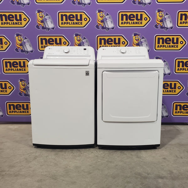 LG White Top Load 4.5 Cu. Ft. Washer with NeveRust Drum and TurboDrum Technology WT7000CW - Certified Refurbished and LG 7.3 Cu. Ft. Electric Rear Control Ultra Large Capacity Dryer in White with Sensor Dry 16037 - DLE6100W - Certified Refurbished