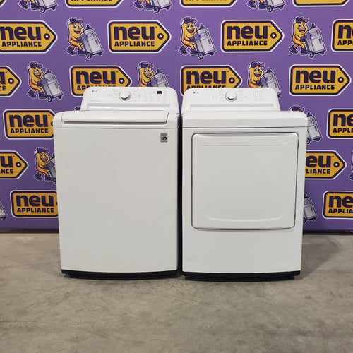 LG White Top Load 4.5 Cu. Ft. Washer with NeveRust Drum and TurboDrum Technology WT7000CW - Certified Refurbished and LG 7.3 Cu. Ft. Electric Rear Control Ultra Large Capacity Dryer in White with Sensor Dry 16037 - DLE6100W - Certified Refurbished