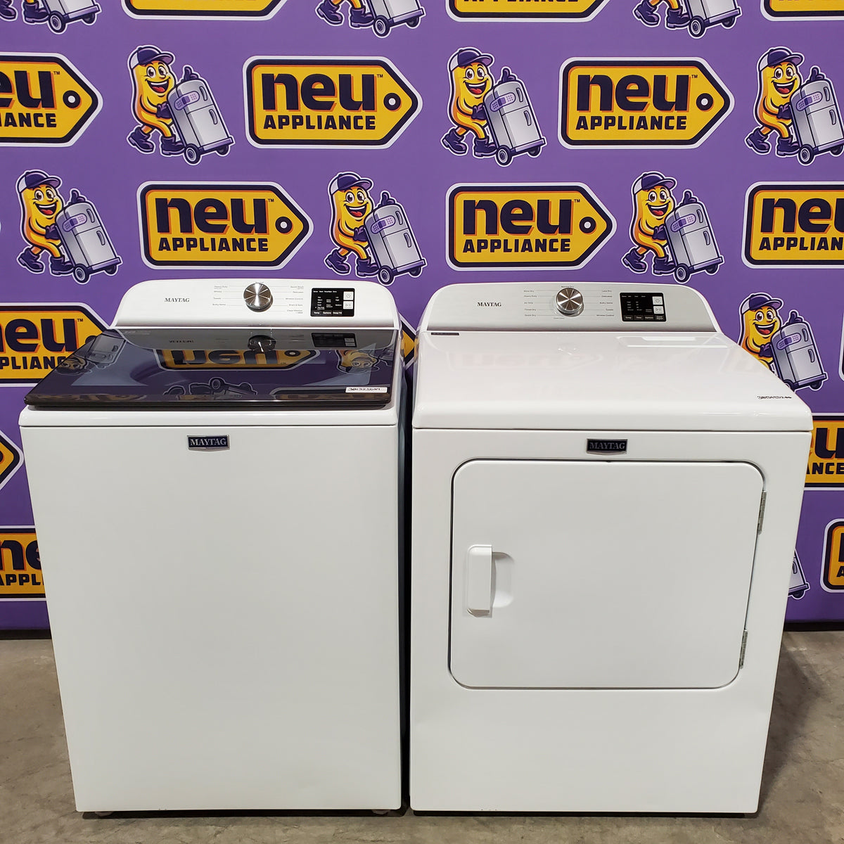 Maytag Top Load 4.8 cu ft Washer with Deep Fill and Slow-Close Glass Lid MVW6200KW - Scratch & Dent (Minor) and Maytag 7.0 cu ft Electric Dryer with Moisture Sensing and Quick Dry Cycle 16241 - MED6200KW - Scratch & Dent (Moderate)