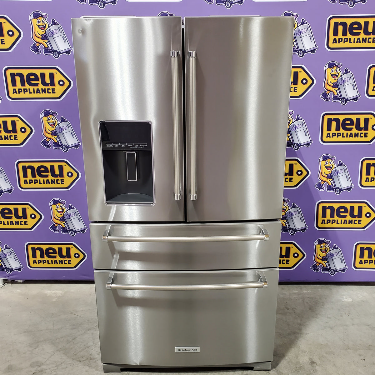 KitchenAid PrintShield Stainless 26.2 Cu. Ft. Multi-Door French Door Refrigerator with Platinum Interior and FreshChill™ Full-Width Refrigerated Drawer 22132SD163 - KRMF536RPS - Scratch & Dent (Minor)