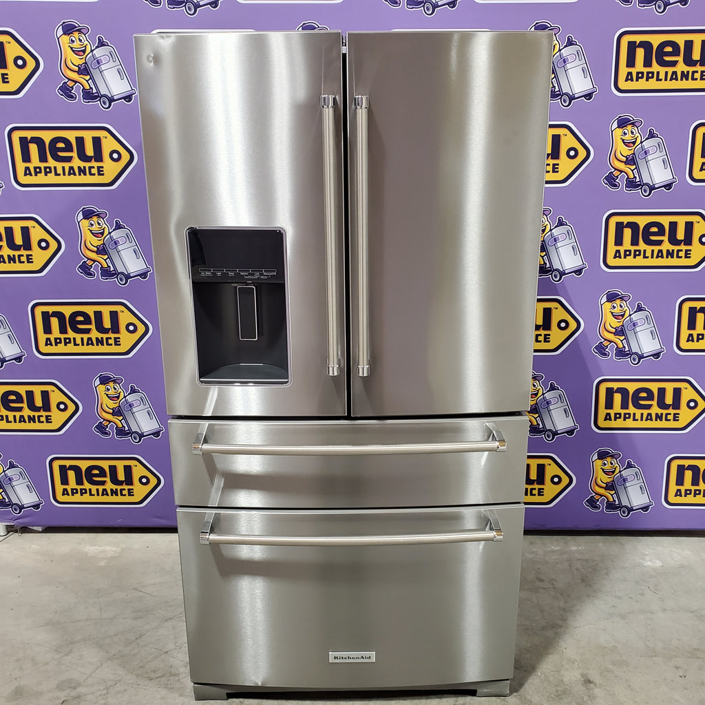Pictures of KitchenAid PrintShield Stainless 26.2 Cu. Ft. Multi-Door French Door Refrigerator with Platinum Interior and FreshChill™ Full-Width Refrigerated Drawer 22132SD163 - KRMF536RPS - Scratch & Dent (Minor) - Neu Appliance Outlet - Discount Appliance Outlet in Austin, Tx