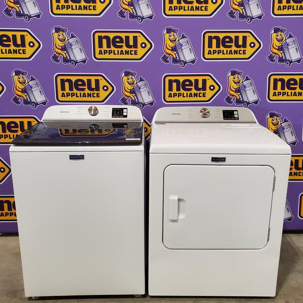 Maytag Top Load 4.8 cu ft Washer with Deep Fill and Slow-Close Glass Lid MVW6200KW - Scratch & Dent (Minor) and Maytag 7.0 cu ft Electric Dryer with Moisture Sensing and Quick Dry Cycle 16221 - MED6200KW - Scratch & Dent (Moderate)