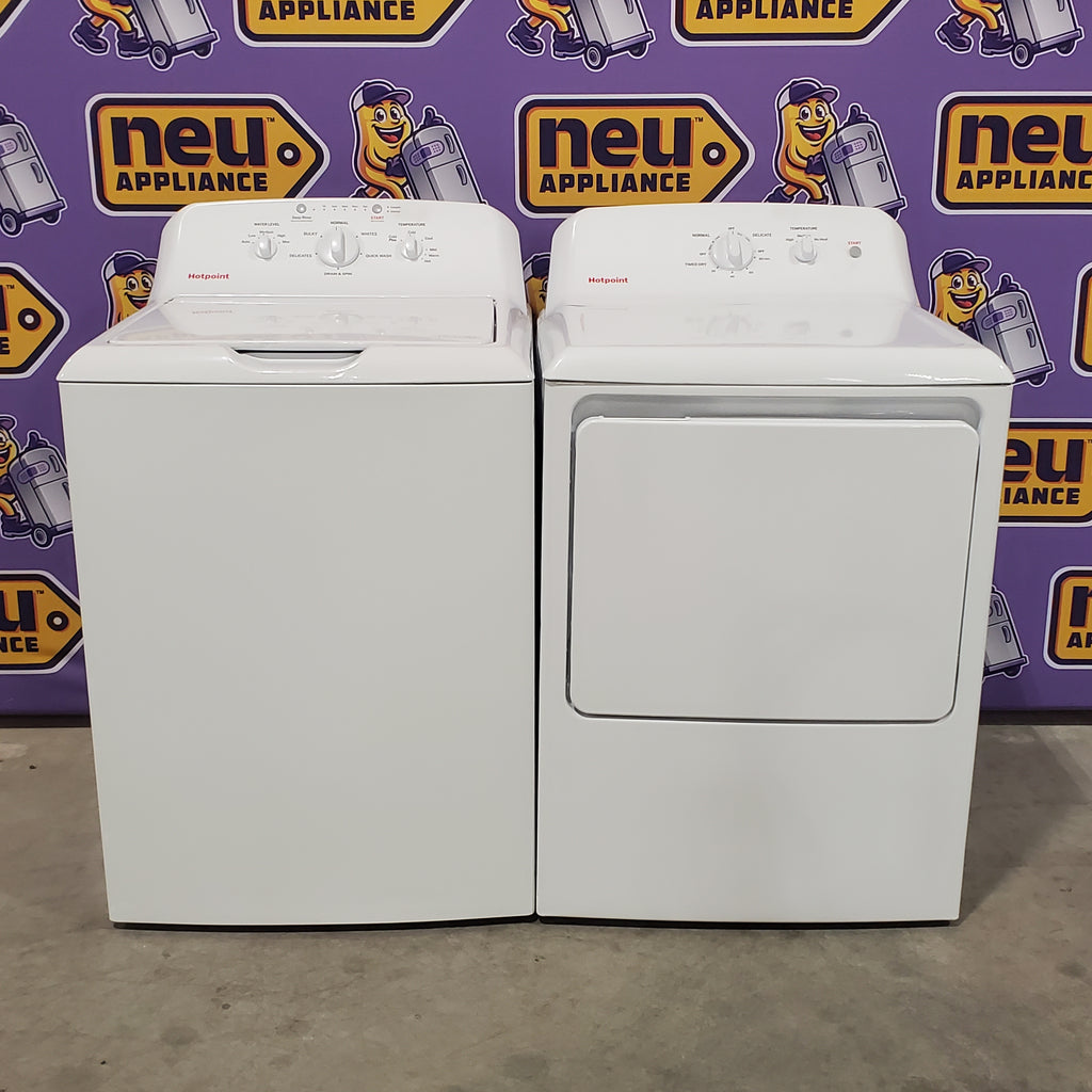 Pictures of Hotpoint® 4.0 cu. ft. Capacity Washer with Cold Plus and Water Level Control HTW265ASWWW - Scratch & Dent (Minor) and Hotpoint® 6.2 cu. ft. vented Electric Dryer with Auto Dry 16140 - HTX26EASWWW - Scratch & Dent (Minor) - Neu Appliance Outlet - Discount Appliance Outlet in Austin, Tx