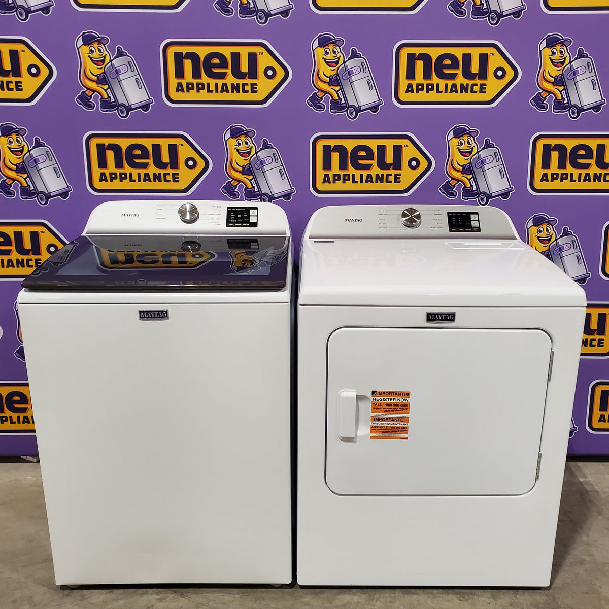 Maytag Top Load 4.8 cu ft Washer with Deep Fill and Slow-Close Glass Lid MVW6200KW - Scratch & Dent (Minor) and Maytag 7.0 cu ft Electric Dryer with Moisture Sensing and Quick Dry Cycle 16203 - MED6200KW - Scratch & Dent (Minor)