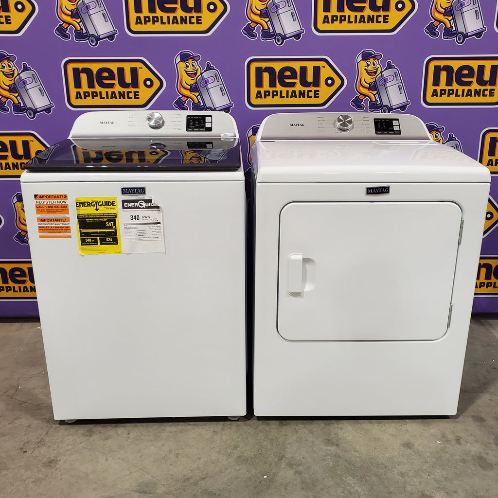 Pictures of Maytag Top Load 4.8 cu ft Washer with Deep Fill and Slow-Close Glass Lid MVW6200KW - Scratch & Dent (Minor) and Maytag 7.0 cu ft Electric Dryer with Moisture Sensing and Quick Dry Cycle 16155 - MED6200KW - Open Box - Neu Appliance Outlet - Discount Appliance Outlet in Austin, Tx
