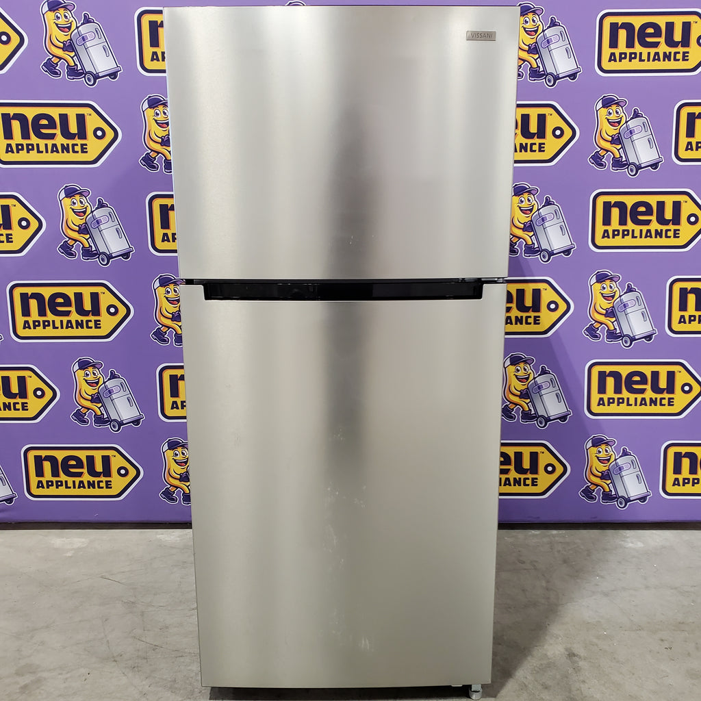 Pictures of Vissani 18.1 cu. ft. Top Freezer Refrigerator in Fingerprint Resistant Stainless Steel Look, Garage Ready 25139SD793 - MDTF18SSR5 - Scratch & Dent (Moderate) - Neu Appliance Outlet - Discount Appliance Outlet in Austin, Tx