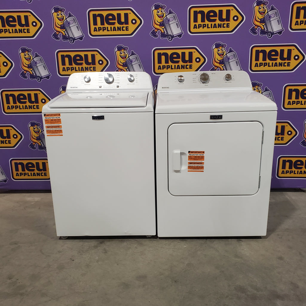Pictures of Maytag 4.5 cu. ft. Capacity Top Load Washer with Power™ Agitator and Deep Fill MVW4505MW - Scratch & Dent (Minor) and Maytag 7.0 cu. ft. Capacity Top Load Electric Wrinkle Prevent Dryer 16119 - MED4500MW - Open Box - Neu Appliance Outlet - Discount Appliance Outlet in Austin, Tx