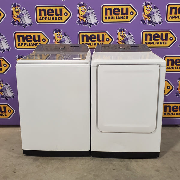 Samsung White Top Load 5.0 Cu. Ft. Washer with Active Water Jet WA50R5200AW - Certified Refurbished and Samsung White Electric 7.4 Cu. Ft. Dryer with Sensor Dry 16096 - DVE50R5200W - Certified Refurbished