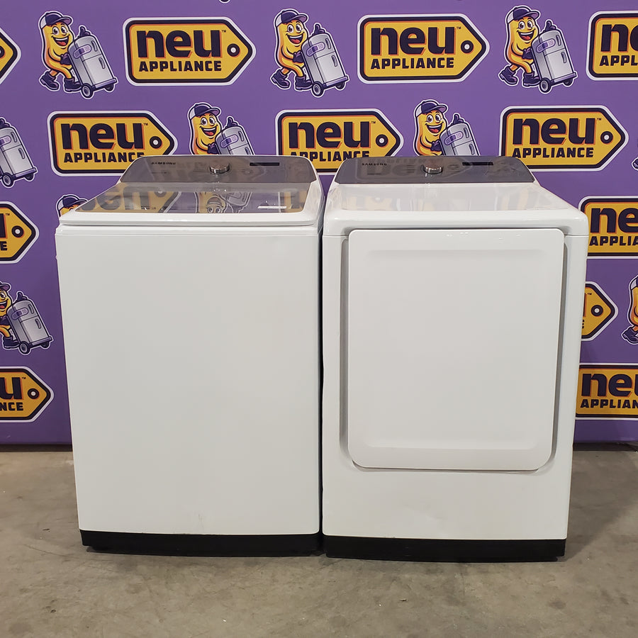 Samsung White Top Load 5.0 Cu. Ft. Washer with Active Water Jet WA50R5200AW - Certified Refurbished and Samsung White Electric 7.4 Cu. Ft. Dryer with Sensor Dry 16096 - DVE50R5200W - Certified Refurbished