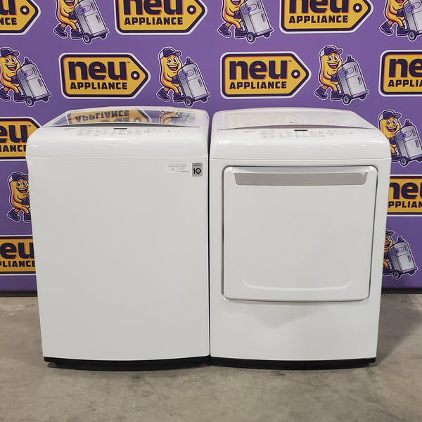 LG 4.5 cu. ft. Ultra Large Capacity Top Load Washer with Front Control Design WT1501CW - Scratch & Dent (Moderate) and LG 7.3 cu. ft. Ultra Large Capacity High Efficiency Front Control Dryer 16112 - DLE1501W - Scratch & Dent (Moderate)