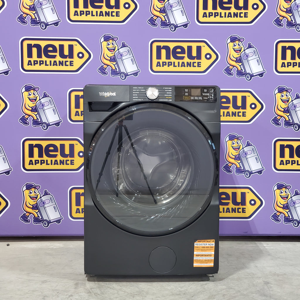 Pictures of Whirlpool 4.5 cu. ft. Smart Front Load ENERGY STAR® Washer with FreshFlow™ Vent System WFW5720RU - Scratch & Dent (Minor) and Whirlpool 7.4 cu. ft. Vented Front Load Electric Dryer in Volcano Black with Wrinkle Shield Option WED5720RU - Open Box - Neu Appliance Outlet - Discount Appliance Outlet in Austin, Tx